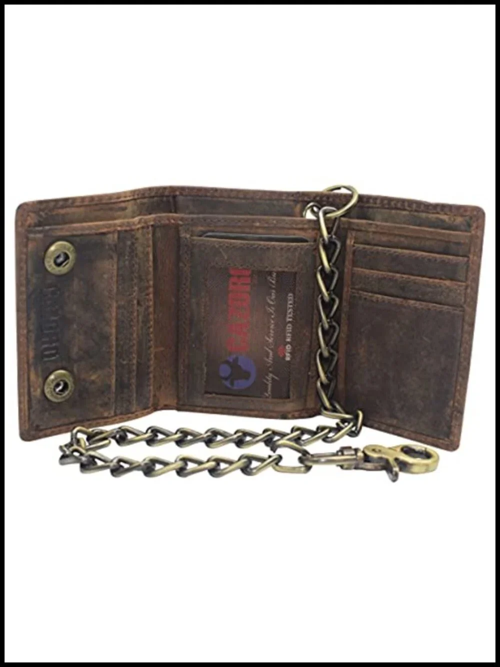 Men's RFID Blocking Trifold Leather Biker Wallet with Chain